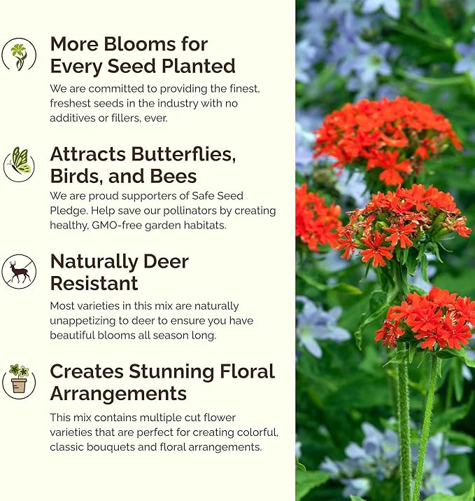 Eden Brothers Red Head Wildflower Mixed Seeds for Planting, 1/4 lb, 120,000+ Seeds with Maltese Cross, Scarlet Flax | Attracts Pollinators, Plant in Spring or Fall, Zones 3, 4, 5, 6, 7, 8, 9, 10