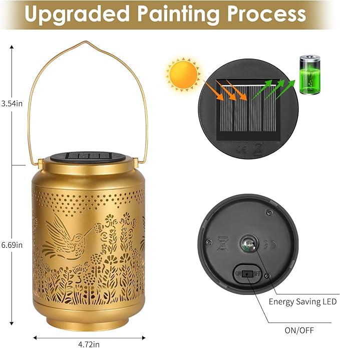 Garden Decor Birthday Gifts for Women, Solar Lanterns Hummingbird Outdoor Decoration, Mothers Day Gifts for Mom Grandma, Hanging Solar Lights Outside for Yard, Patio, Backyard, Porch (2 Pack)