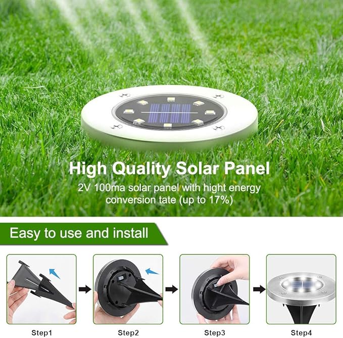 ZGWJ Solar Ground Lights,8 LED Disk Lights Upgraded Outdoor Garden Lights Landscape Lights for Lawn Pathway Yard Deck Patio Walkway White, 8 Pack