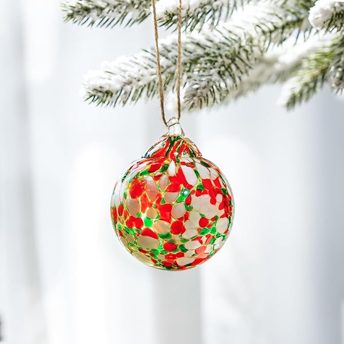 Set of 3 Blown Glass Christmas Ornament Balls for Christmas Tree Decor Glass Gazing Balls for Garden Patio Decor Glass Hanging Xmas Ornament Balls Gifted Box