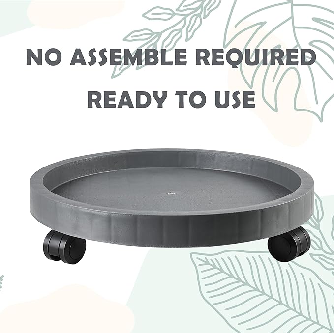 12.6 Inch Planter Caddies Rolling Saucer Caddy with Wheels, Heavy Duty Wheeled Stand for Potted Plant, Round Coaster Roller Base Tray with Casters, Flower Pot Dolly Holder for Indoor Outdoor