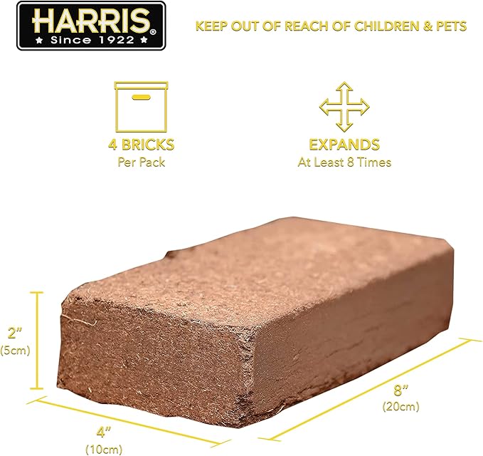 Harris Coco Coir Pith, 4 Bricks Expand to 9 Gallons of Coconut Coir to Promote Healthy Root Growth