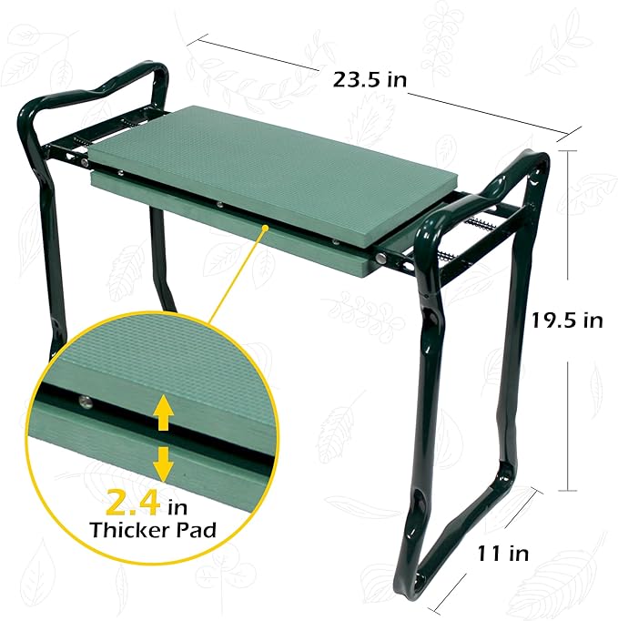 MaxWorks 50921 Folding Garden Kneeler Stool with 8 inch Wide Kneeling Pad, with 1 Tools Pouch for Planting and Gardening (Pack of 2)