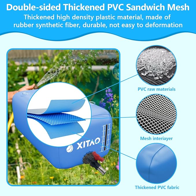 XITAO 29Gal Large Capacity Water Storage Bladder Containers w/Water Level Indicator Portable Foldable Emergency Water Tank Bag for RVs, Drought Resistance, Fire Prevention, Agricultural Irrigation