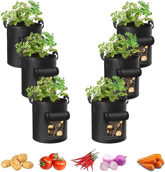 6-Pack 10 Gallon Potato Grow Bags, Heavy Duty Fabric Pots with Handles,300G Thickened Nonwoven Pots for Plants
