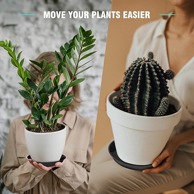 6 Pack Plant Saucer 8 10 12 Inch Plastic Plant Tray, Sturdy and Durable Flower Pot Container Accessories Plant Pot Saucers for Indoor and Outdoor (8 10 12 Inch, Black)