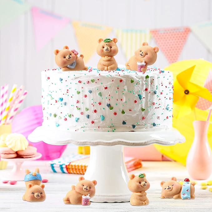 15 Pieces Cute Bear Miniature Figurines Bear Baby Shower Decoration Resin Cake Cupcake Toppers Garden Miniature Moss Landscape DIY Crafts for Home Party Garden Plant Pots Decor
