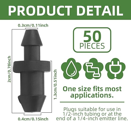 50PCS Drip Line Plugs Drip Irrigation 1/4" Barbed Tubing End Plugs, Tubing End Cap Irrigation Stopper Goof-Hole Plugs Drip for Sprinkler Systems 1/4 Drip Irrigation Fittings Plugs Connectors