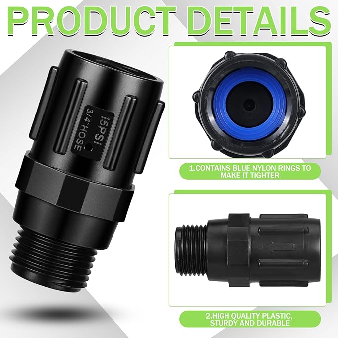 Tondiamo 3 Pcs Drip Irrigation Pressure Regulator, 3/4" Female Hose Thread x 3/4" Male Hose Thread for Drip Irrigation System Irrigation Pressure Reducer Low Flow Valve(15 PSI)