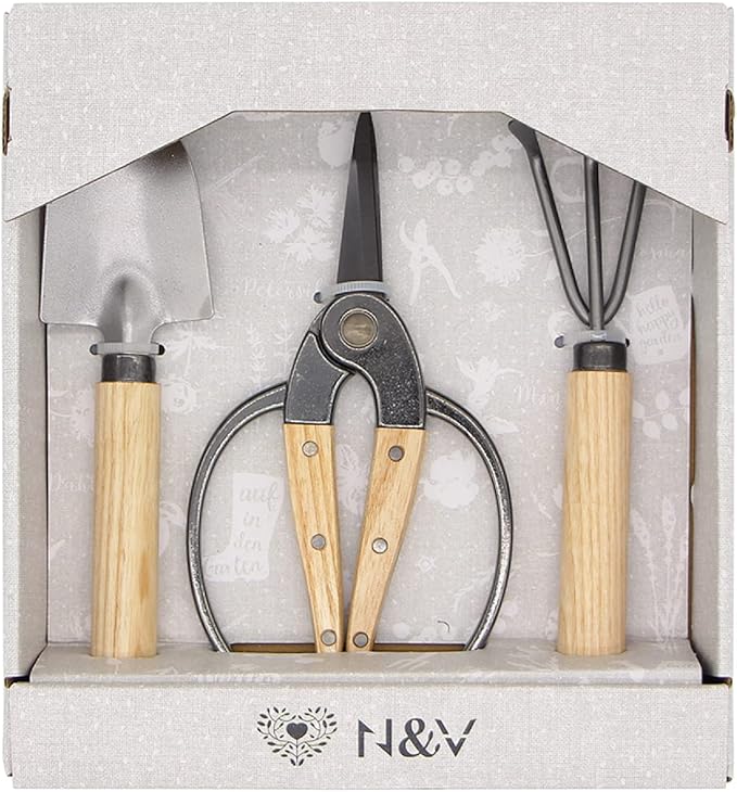 N&V Bonsai Scissors Set, 3 Pcs Set Including Bonsai Scissors, Mini Rake and Mini Shovel, For Arranging Flowers, Trimming Plants, For Grow Room or Gardening, Bonsai Tools.