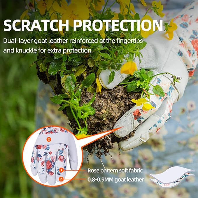 Vgo... 1-Pair Natural Genuine Goatskin Leather Gardening Gloves, Long Cuff Protection, High Dexterity Grip Gloves (Size M, White, GA9658-W)