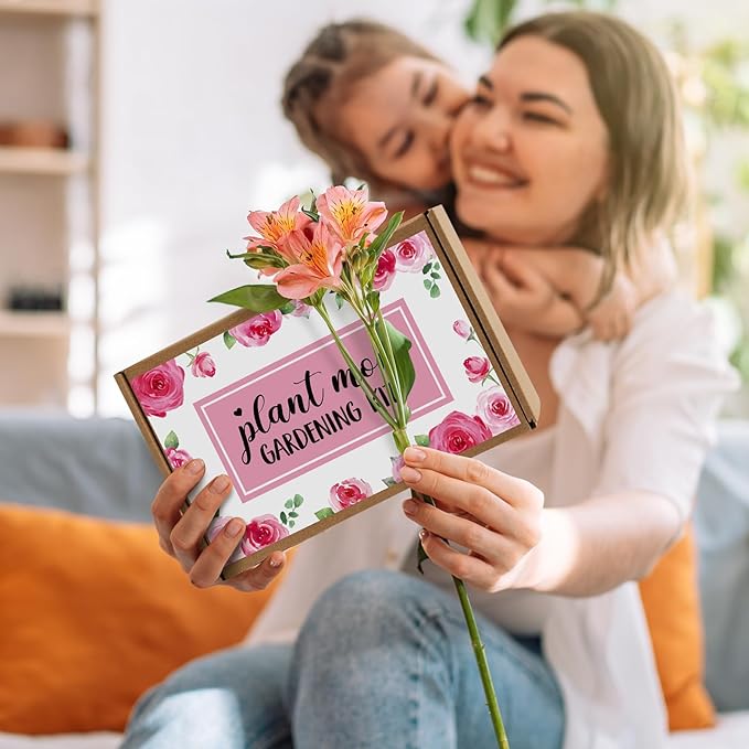 Percozzi Mom Birthday Gifts Pink Gardening Tools Kit Rose Planting Tools Straw Hat Floral Apron Glove Women Spring Mother's Day Basket for Her Mother Plant Lovers Outdoor Horticulture Starter