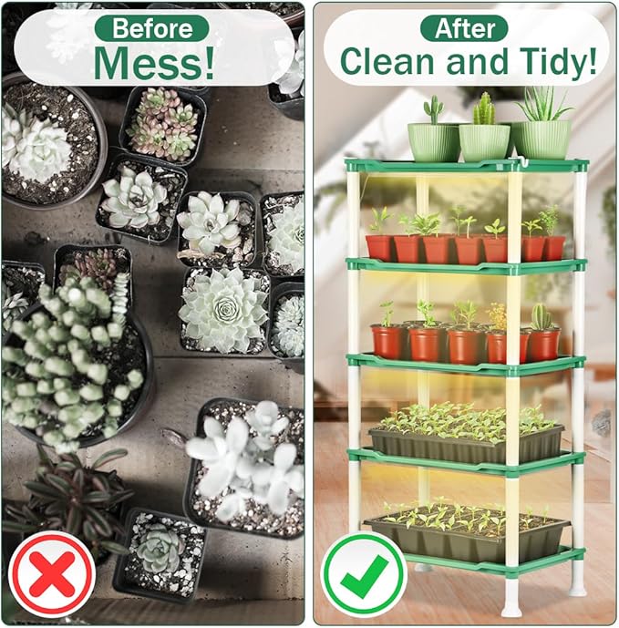 5-Tier Plant Stand with Grow Lights - Seed Starting Kit Germination Tray Full Spectrum Sunlike Plant Light for Indoor Plants, Greenhouse, Succulents, Seedlings