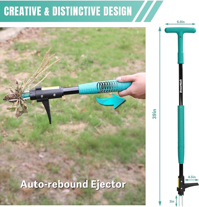 Breeze Touch 39" Weed Pulling Tool, 3-Claw Detachable Weed Puller Tool with Long Handle, Heavy Duty Stand Up Weeder Weeding Tool for Lawn, Yard, Garden, Crabgrass, Dandelion Picker, Weed Remover