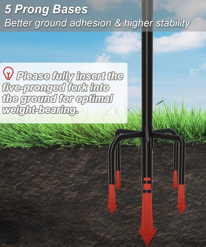 Outdoor Double Shepherds Hook with 5 Prong Base, 60 Inch Adjustable Heavy Duty Two Sided Bird Feeder Pole Stand for Hanging Plant Baskets, Solar Light Lanterns, Hummingbird Feeder, 2 Pack