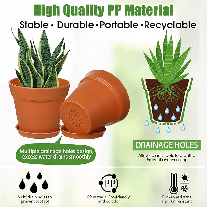 Mumufy 54 Pack 4 Inch Plant Pots Bulk Small Planter with Drainage Hole and Saucer Small Plastic Pots for Flowers Succulent Cactus and All House Indoor(Terracotta)