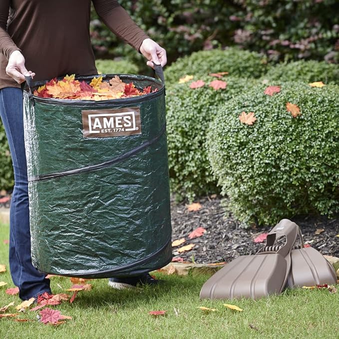 AMES Leaf Scoops Hand Rake Set with Collapsible Pop-Up Garden Waste Bag for Collecting Leaves, Mulch and Debris