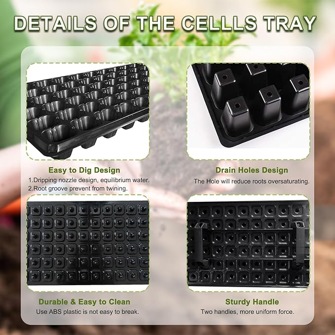 72 Cell Seed Starter Trays with Dibber – 20 Pack Reusable Seedling Trays for Germination Propagation, 72 Hole Soil Digger for Quickly Setting Out, Gift for Gardener.