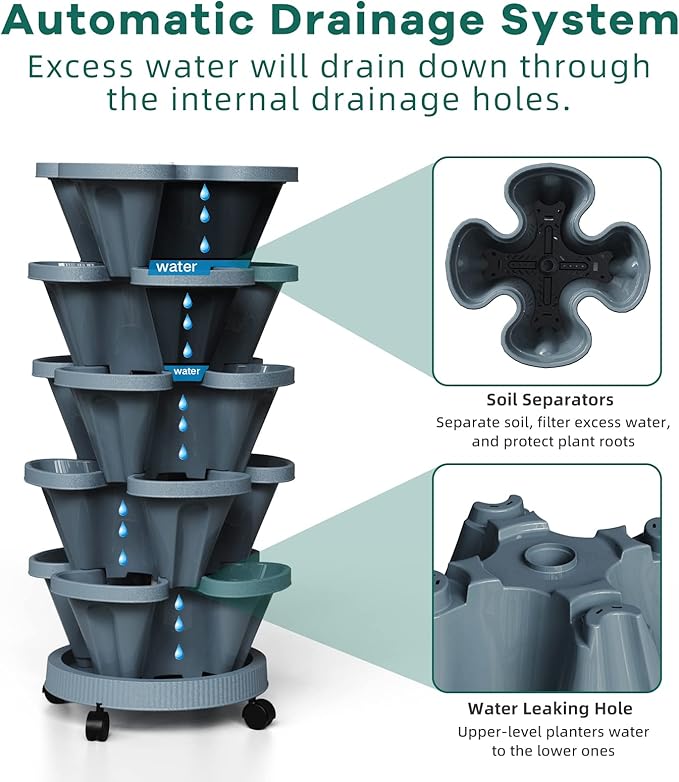 Strawberry Vertical Planters Tower Garden 2 Pack, 6 Tiered Stacking Herb Planter with Support Pole Indoor and Outdoor - Hunter Green