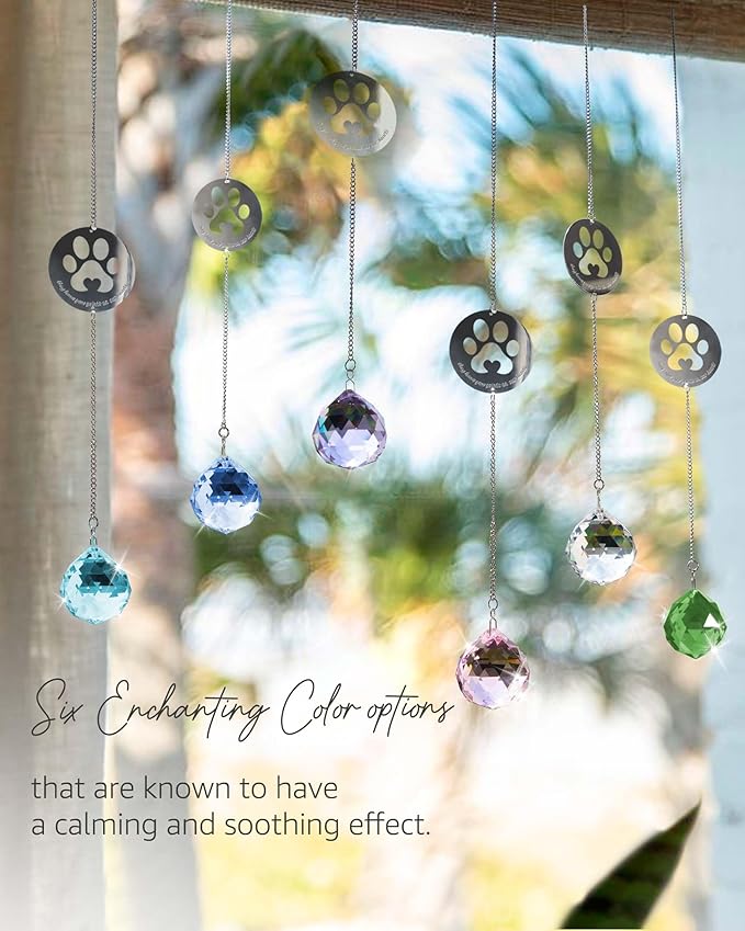 Dog Memorial Gifts, Unique Loss of Pet Sympathy Idea, Navy Blue Crystal Ball Rainbow Suncatcher with Paw Print for Cat or Dog Remembrance and Bereavement