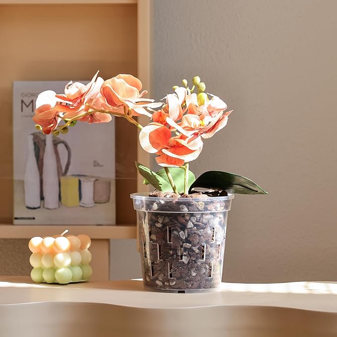 TRUEDAYS 6 Pack Orchid Pot 5 Inch Clear Flower Pot Plastic Plant Pots Planter with Drainage Holes for Indoor Outdoor Plants
