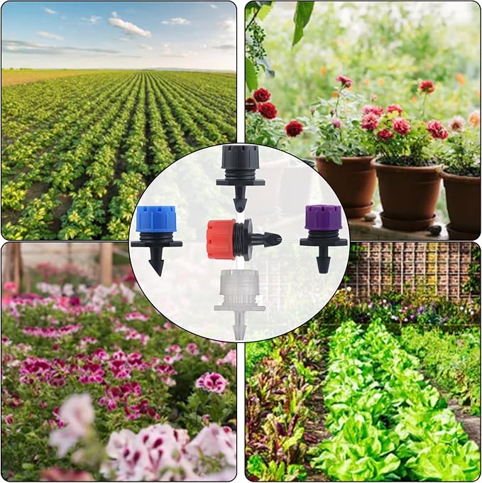 150 Pcs Adjustable Micro Drip Irrigation Sprinklers 1/4 Inch Universal 8-Hole Flow Dripper Garden Irrigation Nozzles for 4mm/7mm Tube Watering System (White)