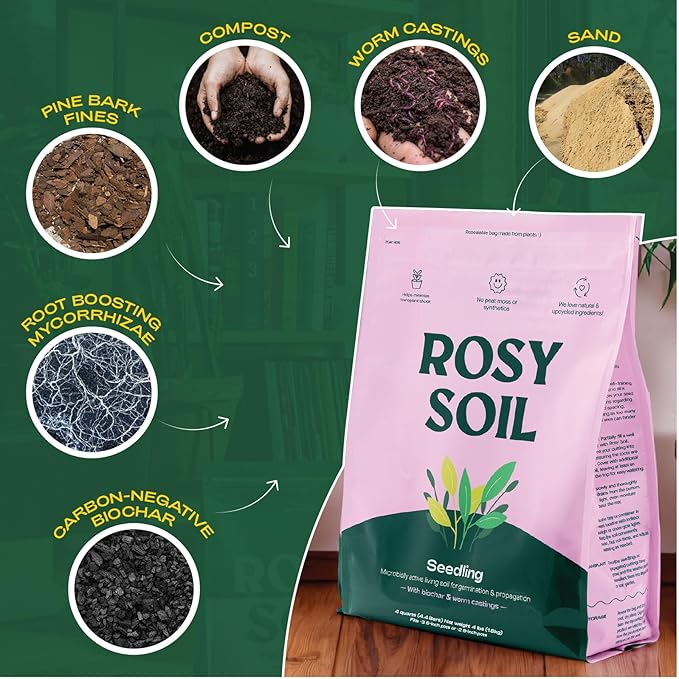 Seedling Seed Starter Soil Mix - Peat-Free Organic Potting Mix for Seeds, Cuttings, Microgreens- Enriched w/Worm Castings, Root-Boosting Biochar, Less Prone to Gnats for Germination & Propagation- 4qt