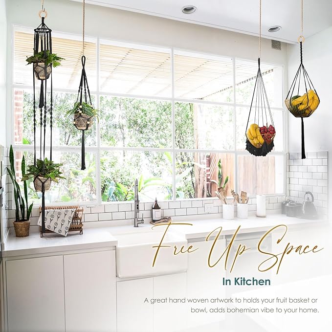 ANROYE Macrame Plant Hanger for Indoor Set of 4, Bohemian Hanging Planter with Tassels for Flower Pot, Boho Decorative Houseplant Rope Holder for Home Decor Bedroom Window Farmhouse