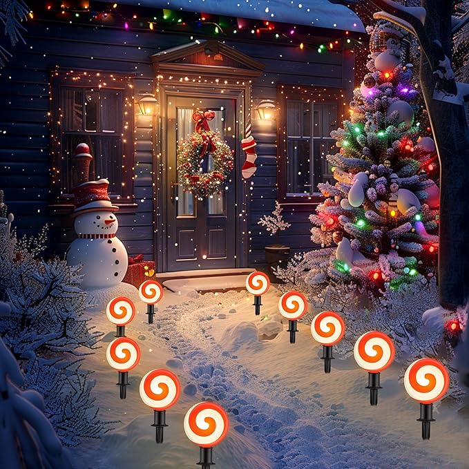 Ultimate Unicorn Christmas Decoration Lollipop Pathway Lights, Pathway Lights Decoration, Red Peppermint Lights Outdoor with Stakes, LED Lollipop Lights for Pathway Yard Sidewalk Garden Rooftop