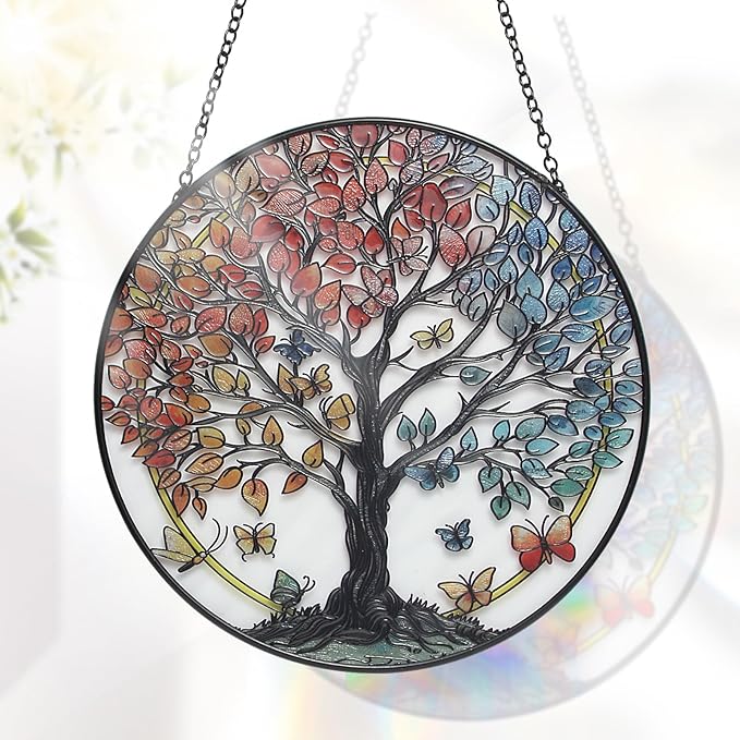 Tree of Life Garden Sun Catcher, Stained Glass Window Hanging, Suncatchers for Windows Hanging, for Friends, Family, and Women 6.31 * 6.31