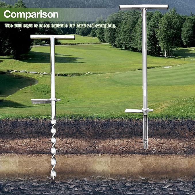 Soil Probe 36 Inch with 2 Bags, Twist Soil Sample Probe for Lawn House Plants, T-Handle Soil Sampler Probe Rod, Stainless Steel Soil Test Kits Tool for Soil Sampling