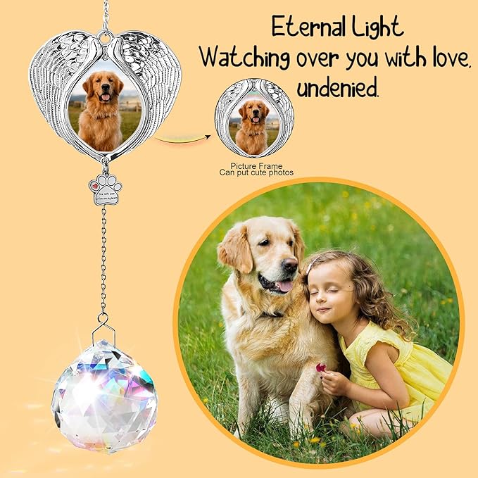 Pet Memorial Suncatcher - Dog Memorial Gifts for Loss of Dog, Christmas Pet Paw Print Photo Ornament, Pet Sympathy Gift, Bereavement Gift Ideas for Dog or Cat Passing Away, Remembrance, Silver Metal