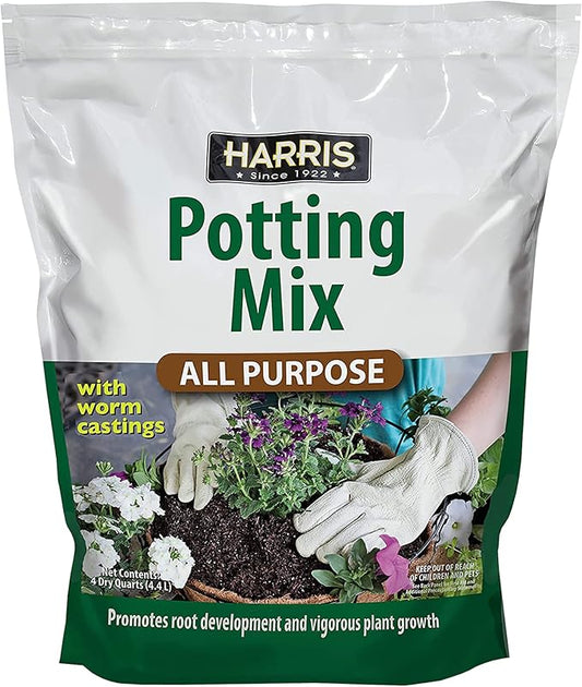Harris All Purpose Premium Potting Soil Mix with Worm Castings and Other Nutrients, 4 Quarts