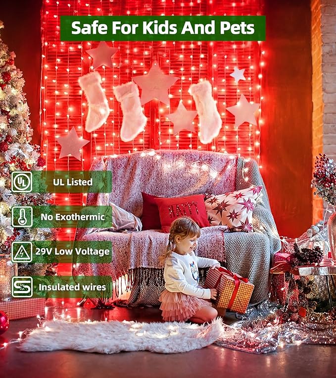 1500 LED Chrstmas String Lights, 492FT Super Long Christmas Lights with 8 Modes, Christmas Tree Lights with Timer Memory for Indoor Outdoor Tree Fence Garden Xmas Wedding Party Decor Red