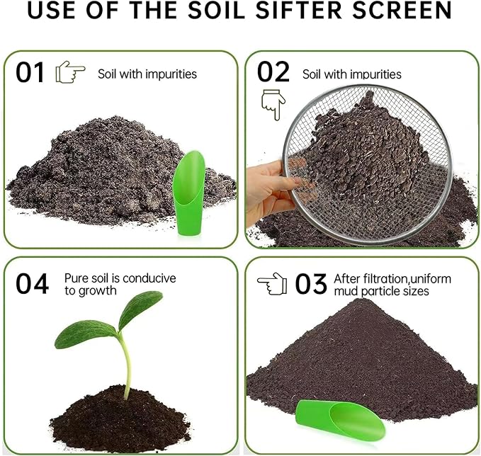 Premium Galvanized Garden Soil Screen 1/4" Mesh Screen - Large 12" Compost Screen for Effective Rock Removal and Soil Screening - Fits 5 Gallon Bucket