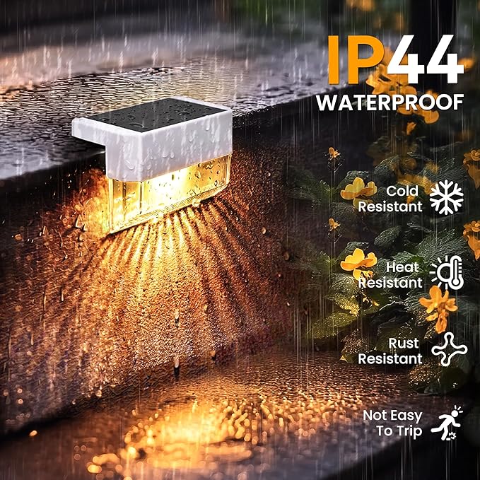 SOLPEX Solar Fence Lights Outdoor,Solar Deck Lights Waterproof Led Solar Lights for Outdoor Stairs,Step,Patio,Yard,Garden,Balcony and Porch,8 Pack Shell-Like Light Spots(White Shell,Warm White&RGB)