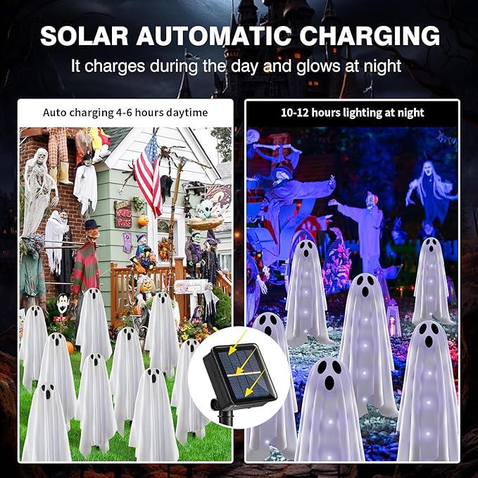 Halloween Decorations Solar Garden Lights Outdoor,6PACKS Halloween Ghost Decorations Lights with Scary Party Gifts Decor,Solar Scary Ghost Path Lights for Halloween Party Decor Cold White