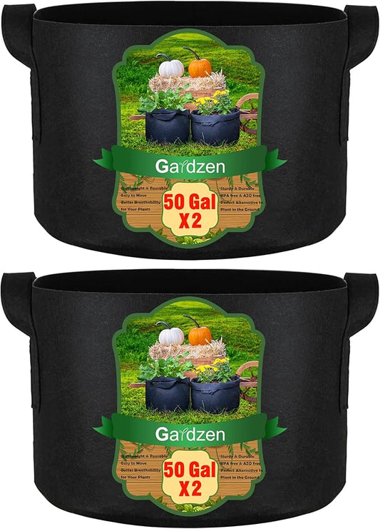 Gardzen 2-Pack 50 Gallon Grow Bags, Aeration Fabric Pots with Handles, Pot for Plants