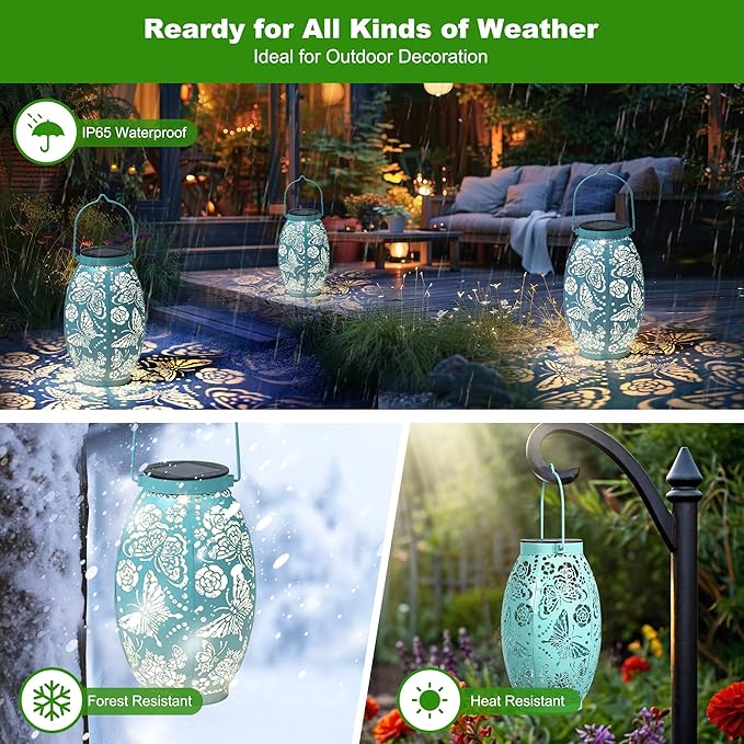 Butterfly Pattern Solar Garden Lights, Waterproof Flower Decorations 2 Sets, Blue, But-US600-1