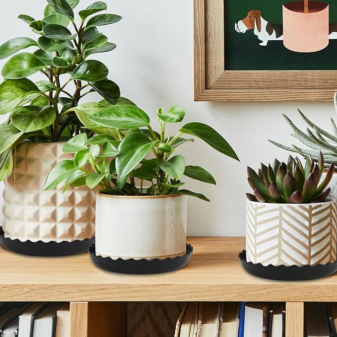 6 Packs Wave Plant Saucer - Plastic Flower Pot Drip Trays/Durable Heavy Duty Black Plant Tray for Indoor and Out Door Plant(6/8/10 inch)