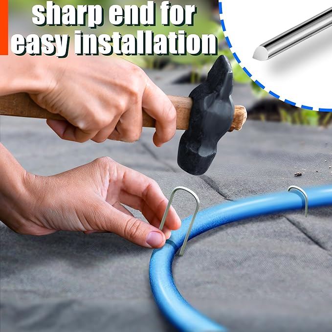 U Shaped Garden Stakes 4 Inch 80 Pack Drip Irrigation Stakes Galvanized Landscape Garden Staples Hose Stakes for Soaker Hose Drip Line Irrigation Tubing Tube, Lawn Ground and Weed Barriers