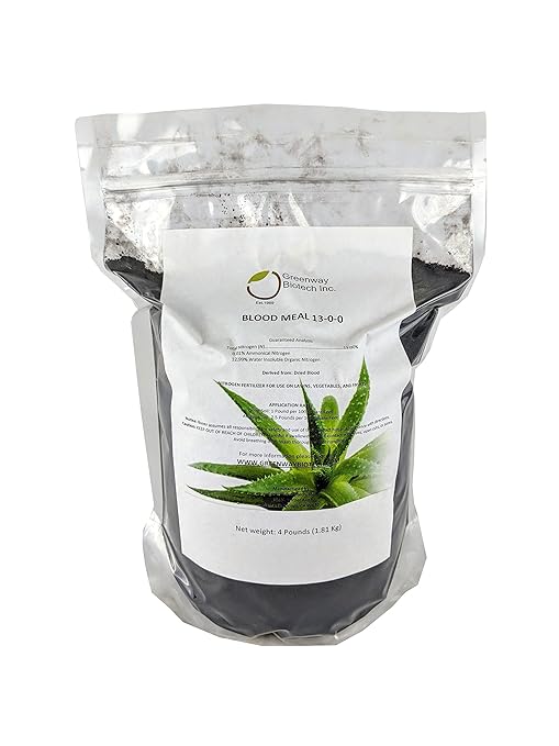Greenway Biotech Blood Meal 13-0-0 for Flowers, Fruits, Vegetables, Plants- Nitrogen Fertilizer Plant Food for Home Gardening - 4 Pounds