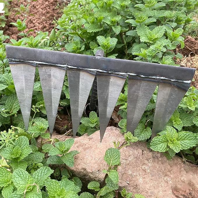 Iron Rake,4 Tines and 6 Tines Weeding Rake Tool,Carbon Garden Hand Rake Heavy Duty Weeding Rake Iron Hoe Rake,for Backyard Gardening Weeding Loosening Farm Planting.