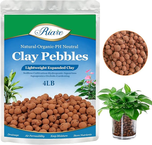 Riare 4 LBS Organic Expanded Clay Pebbles for Plants- 4mm-16mm Natural Leca Balls Lightweight Hydroponic Clay Pebbles Aggregate for Indoor Plants, Hydroponic Growing, Plants Drainage, Aquaponics