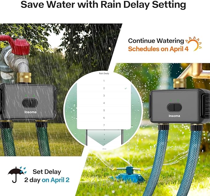 Smart Water Hose Timer Sprinkler Timer with 2 Outlet, Automatic Irrigation System Controller for Lawns and Yard, Compatible with Alexa Dark Gray-Brass Inlet & Brass Outlet (2-Outlet)