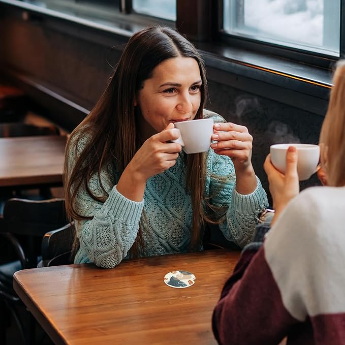 Abstract Flowers Leave Car Coasters,Ceramic Absorbent Cup Holders with Finger Notch & Cork Base Car Assecories for Women/Men 2.6"(2 Pieces)