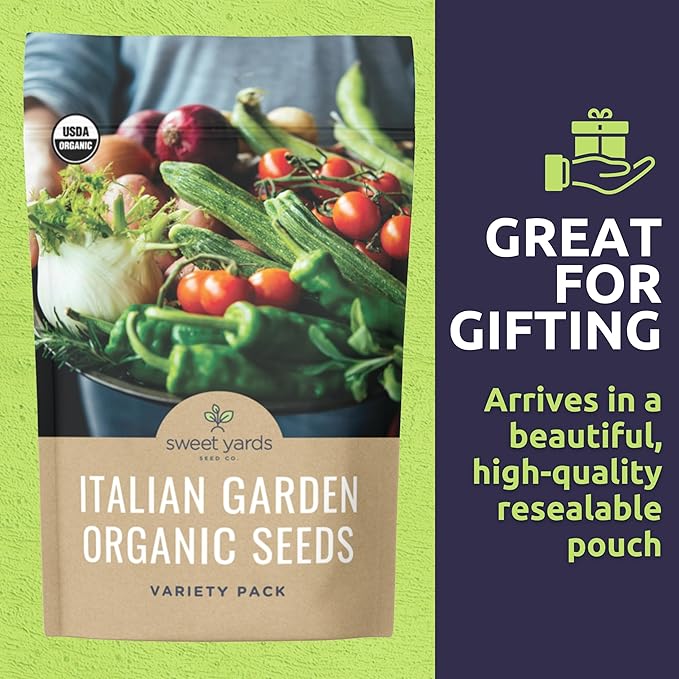Organic Italian Garden Seeds Variety Pack - 12 Individual Packs - 2025 Season - Genovese Basil, Italian Giant Parsley, Chioggia Beet & More! for Indoor & Outdoor Planting (Non-GMO, Certified Organic)