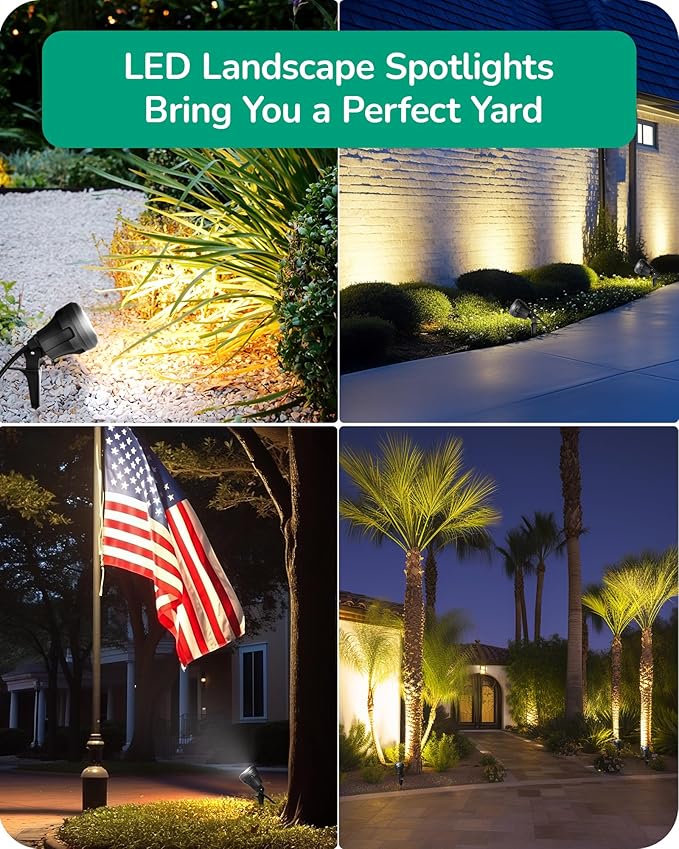 EDISHINE 120V LED Outdoor Spotlight, 5 Extra Lenses (RGB Purple Blue), 4.8W 5000K Plug in Spotlight Outdoor, Waterproof Landscape Light for Yard, Holiday Tree Flag Light, UL Listed