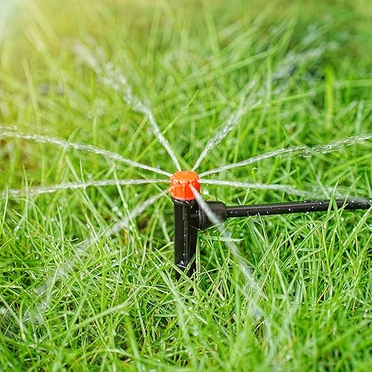 50pcs Drip Emitters for 1/4" Irrigation Tubing, Easy Connect Adjustable 360 Degree Water Flow Irrigation Sprayer On 5" Stake for 4/7mm Tube Locked Irrigation Drippers for Garden Flower Plant