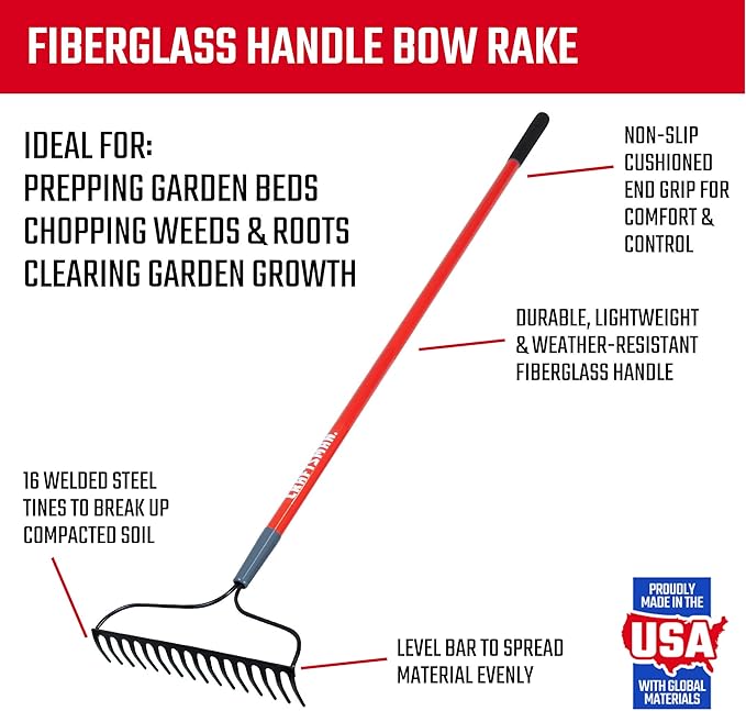 Craftsman 2-Piece Garden Tool Set with Digging Shovel and Bow Rake, Fiberglass Handles, Cushion Grips, for Landscaping, Gardening & Construction